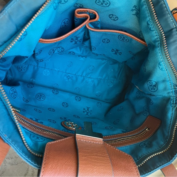 Tory Burch Teal Blue and Tan Tote Bag - Picture 3 of 11